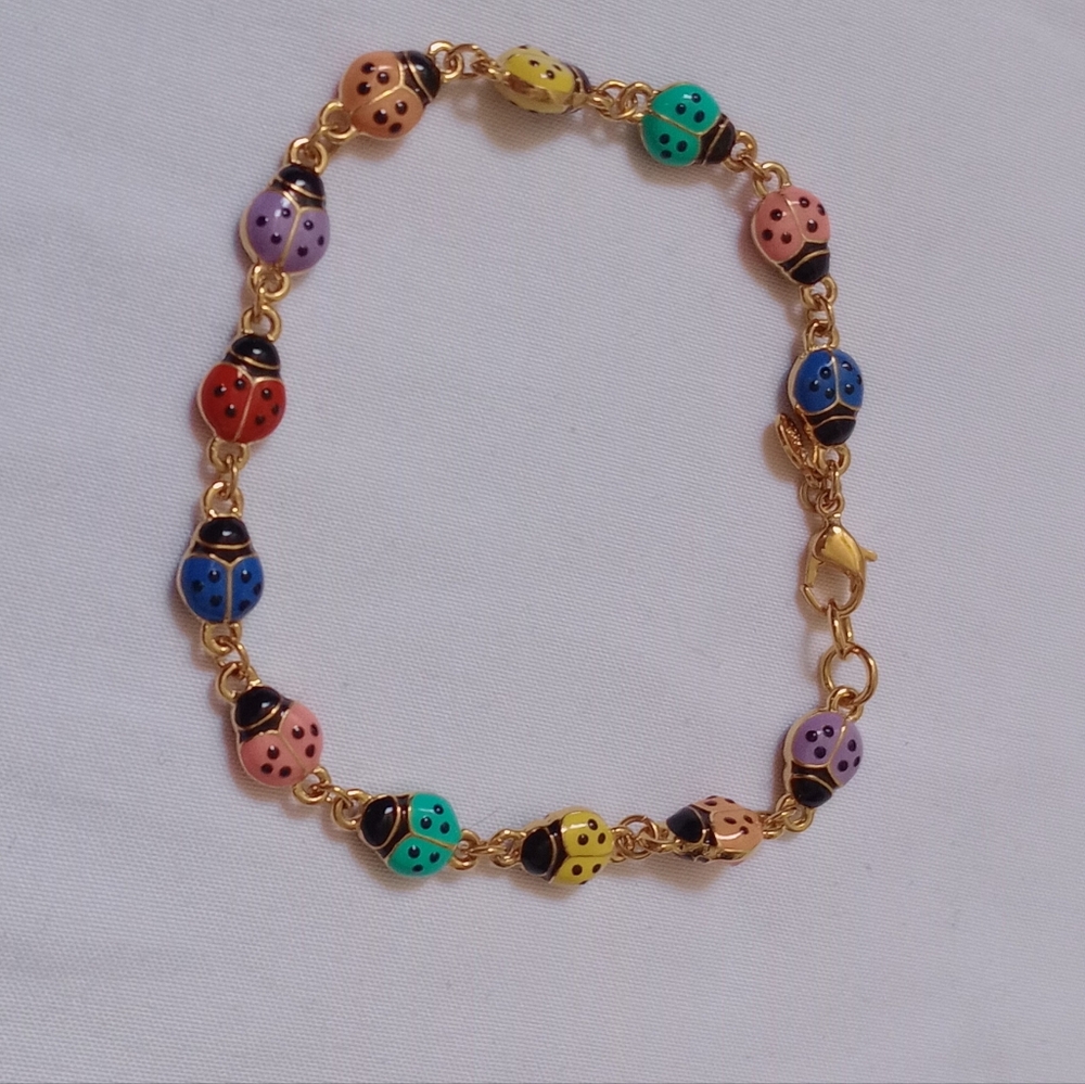 Joan Rivers Colorful Ladybug Bracelet Gold Tone Enamel Whimsical Garden - Picture 2 of 5